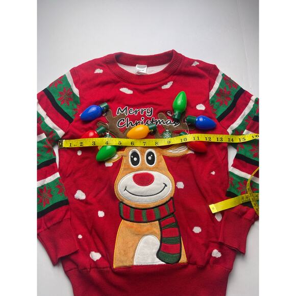 Kids LED Light Up Red Christmas Sweater Reindeer size 9/10 - Picture 3 of 8